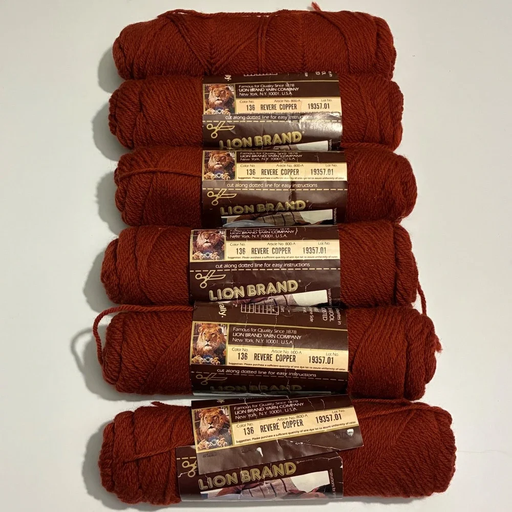 Lion Brand Cape Cod 100% Pure Virgin Wool Yarn Revere Copper 6 Skeins Vintage